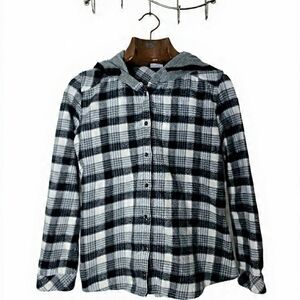 Columbia Black and White Plaid Button Up Flannel Grunge Revival Eclectic Grandpa